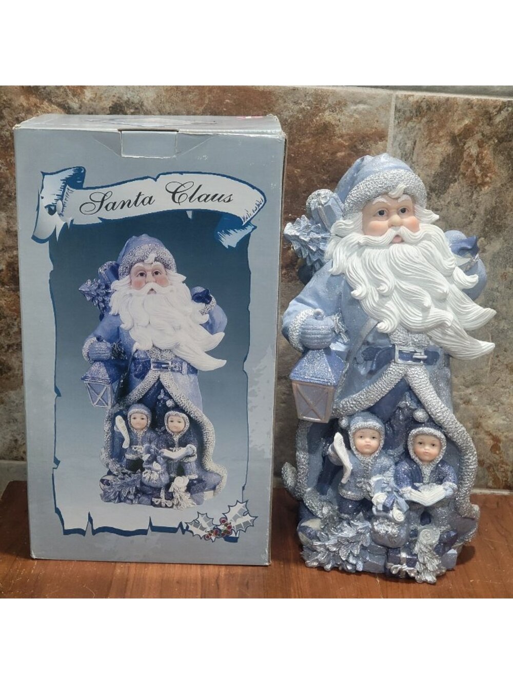 Vintage Christmas Collection Lincolnshire Blue White Santa Figurine 14 Inch Tall